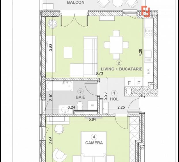 Apartament cu 2 camere semidecomandat, mobilat în Torontalului