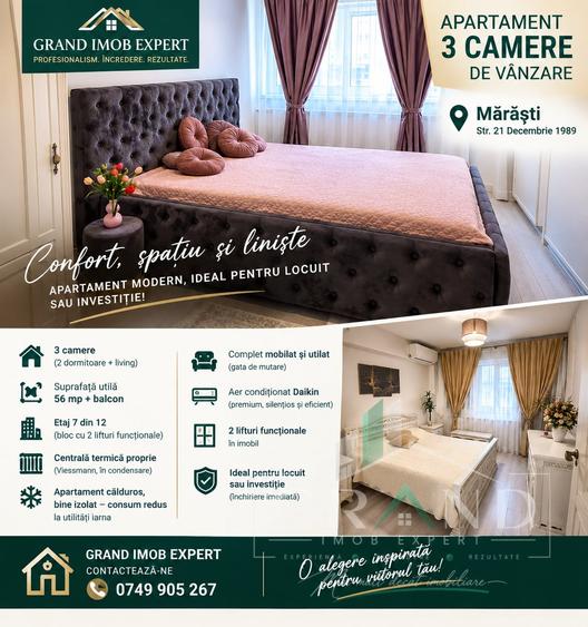 Apartament Modern | 3 Camere | 2 Dormitoare | Balcon | Marasti - 1