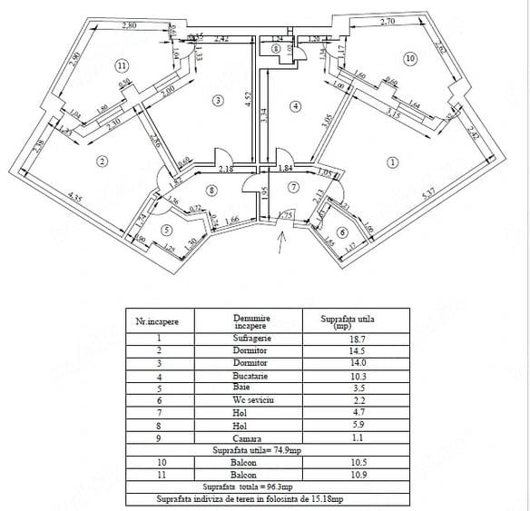 Apartament cu 3 camere decomandat în Central
