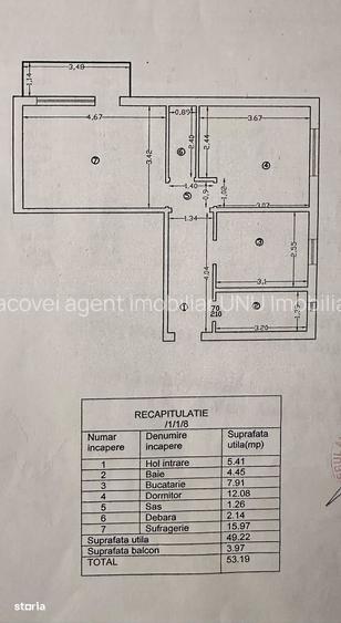 Etaj 1 ap 2 Camere Decomandat 53,2mp mobilat zona Nicolina