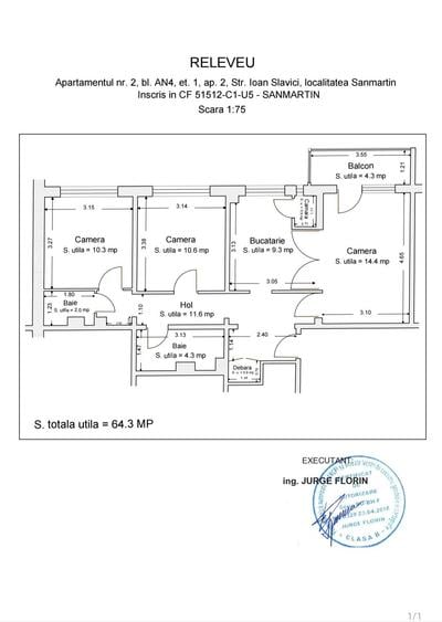 Apartament cu 3 camere în Sânmartin