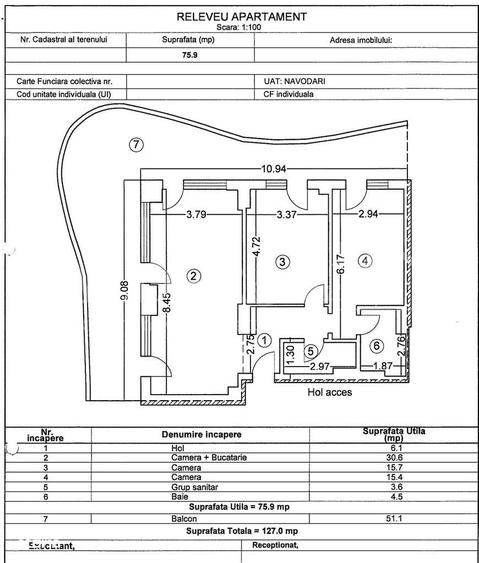 Apartament cu 3 camere în Nord