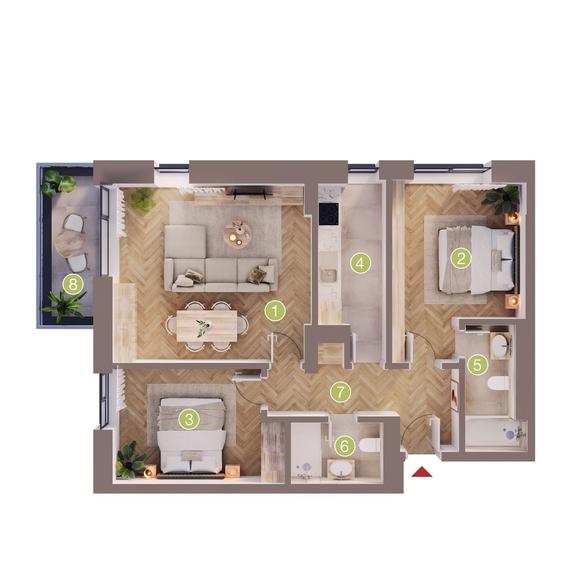 Apartament cu 3 camere în Ștefăneștii de Jos