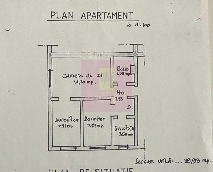 Apartament cu 3 camere semidecomandat în Central