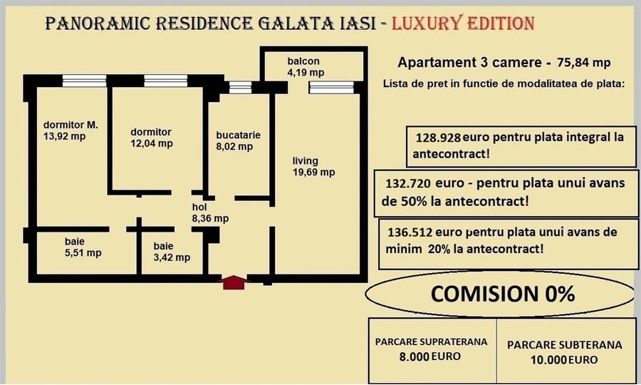 Apartament cu 3 camere decomandat în Galata