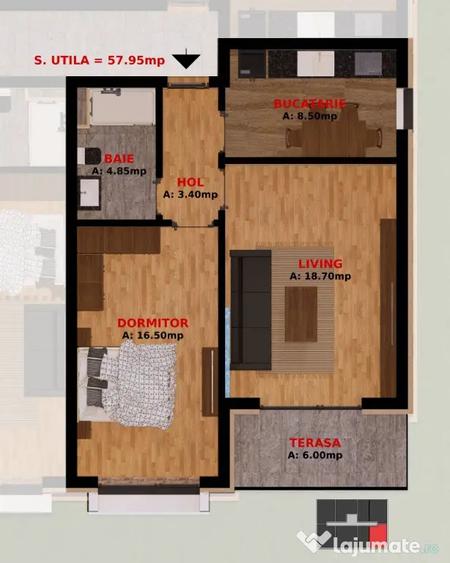 Apartament cu 2 camere semidecomandat în Dobroești