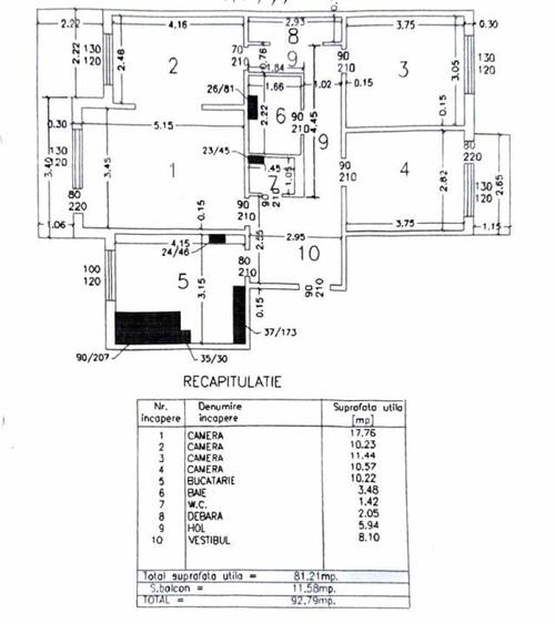 Apartament cu 4 camere semidecomandat, mobilat în Lujerului