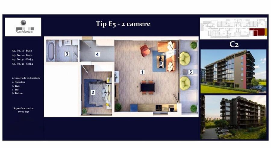 Apartament cu 2 camere semidecomandat în Central