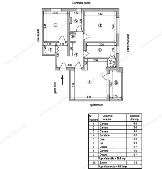 Apartament cu 3 camere decomandat, situat la etajul 7, in Micro 20. - 9