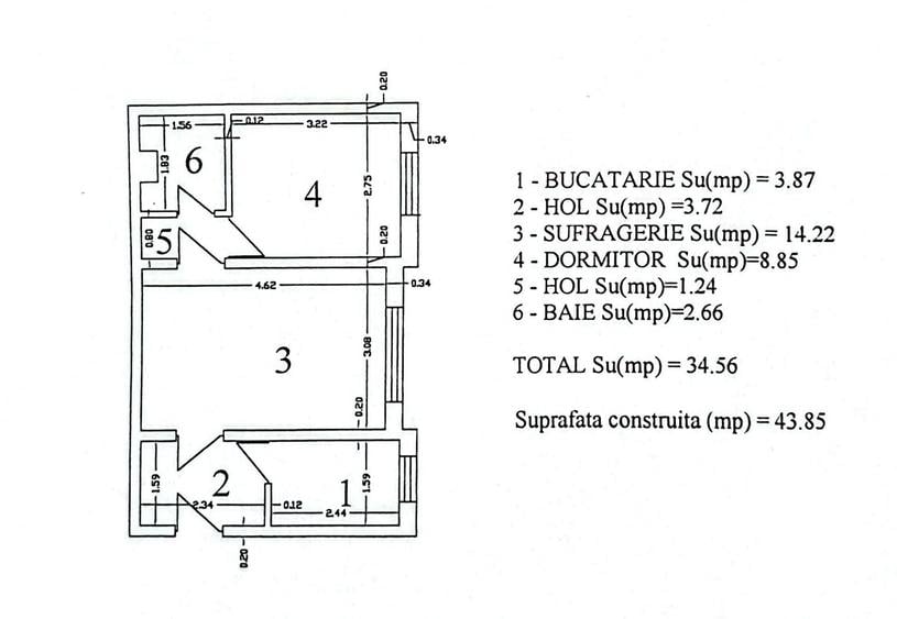Apartament cu 2 camere semidecomandat în Central