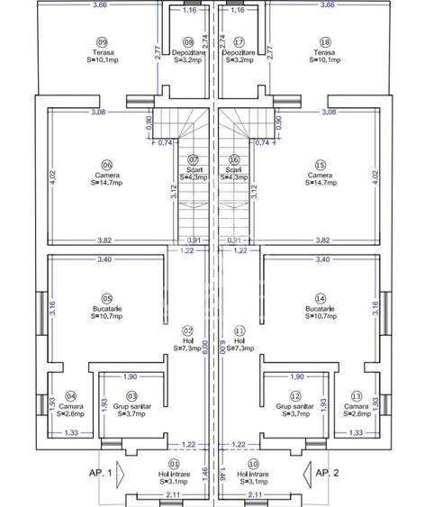 Duplex cu 4 camere cu Canalizare în Bazoșu Nou