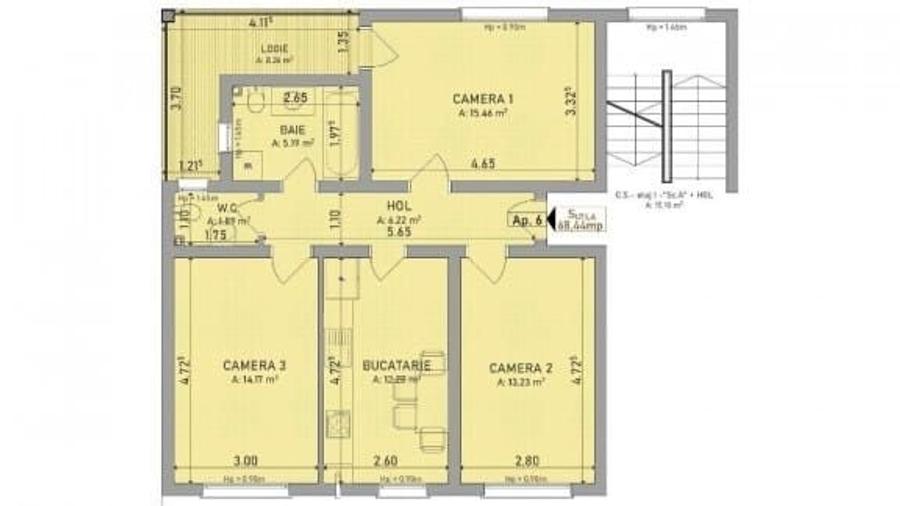 Apartament cu 3 camere decomandat în Central