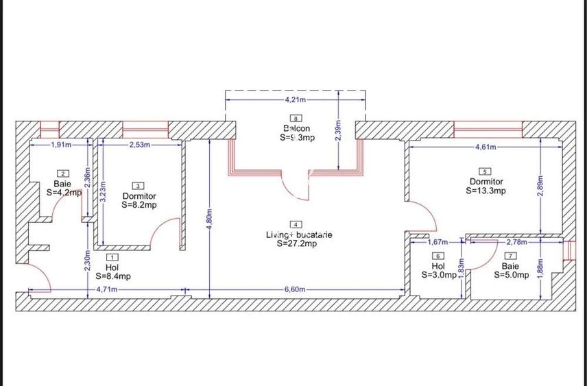 Apartament cu 3 camere semidecomandat în Borhanci