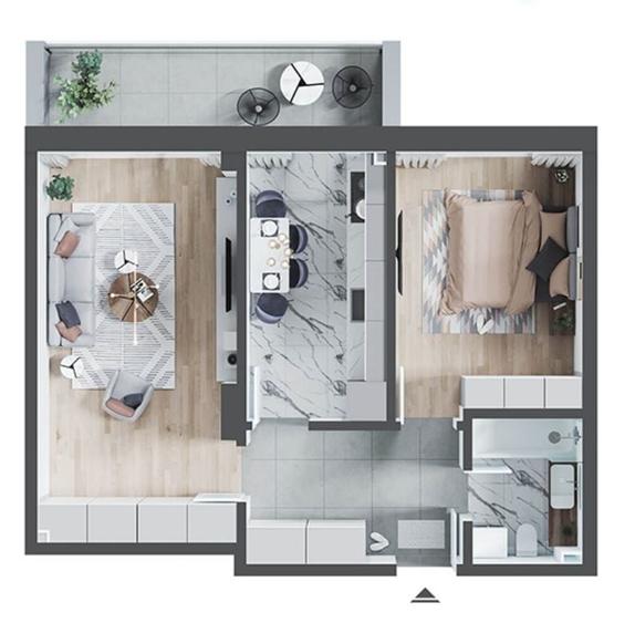 Apartament nou decomandat cu 2 camere-Prima Green Nufarul-104 000 EUR - 1
