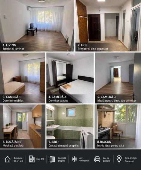 3 Camere 67 mp centrala ac loc patcare PROPRIETAR - 1