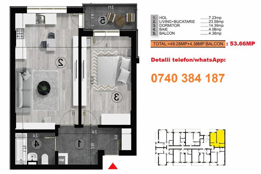 2 camere Open Space, Metrou Berceni, Bloc Gata - 9