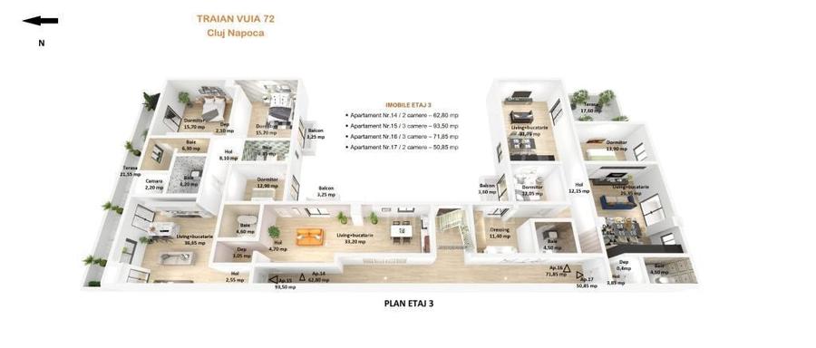 Apartament cu 3 camere decomandat în Someșeni