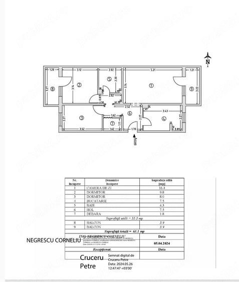 Apartament cu 3 camere decomandat în Central