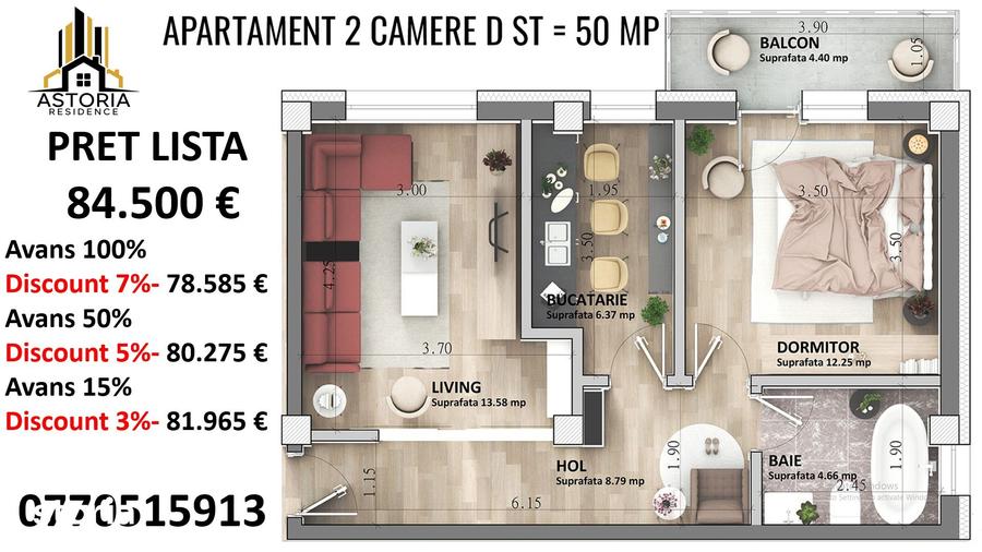 Apartament cu 2 camere decomandat în Ciurea