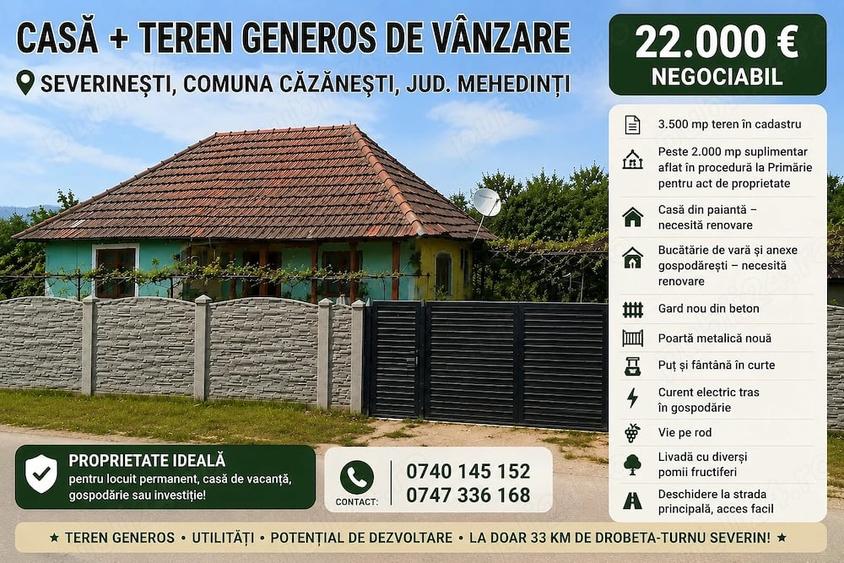 Casă cu Teren 3500 Mp în Căzănești