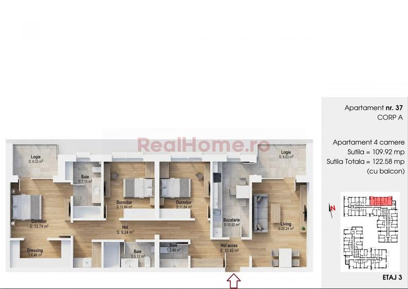 Apartament cu 4 camere decomandat în 1 Decembrie 1918