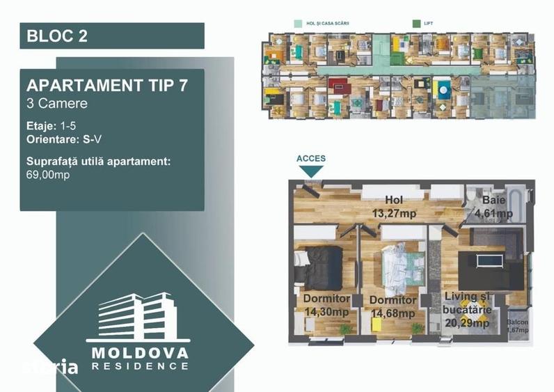 Apartament cu 3 camere în Burdujeni