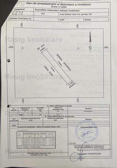 Teren Construcții intravilan de 704 mp, în Buftea