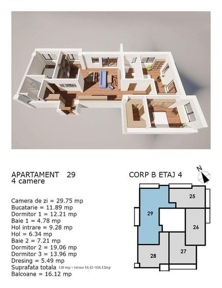 Apartament cu 4 camere în Central