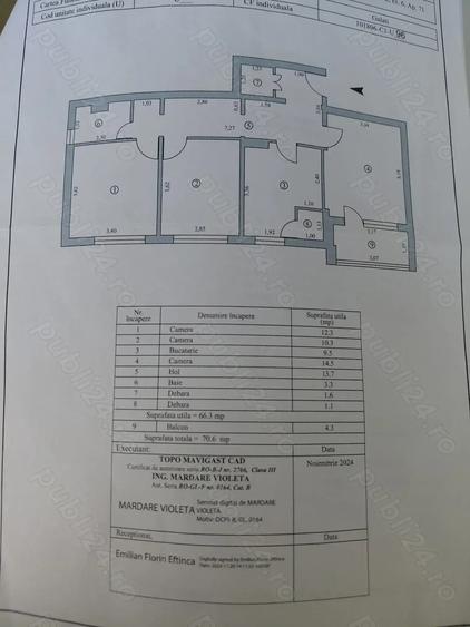Apartament cu 3 camere decomandat în Micro 20