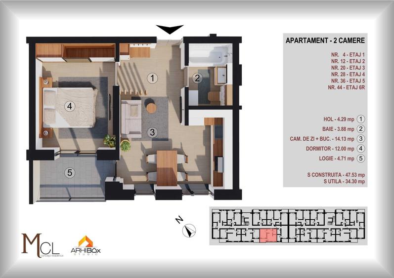 Apartament 2 camere str. BRINCOVEANU 1B, 1202+TVA/MP - 1