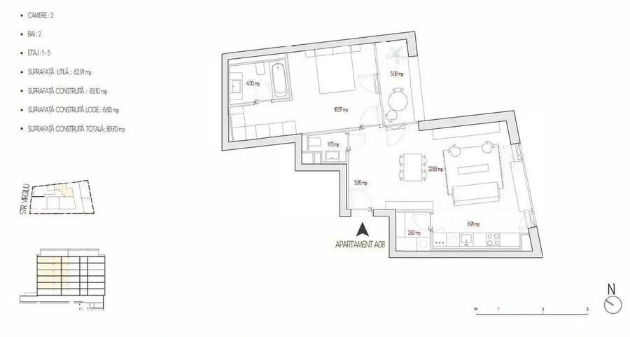 Apartament cu 2 camere în Plevnei