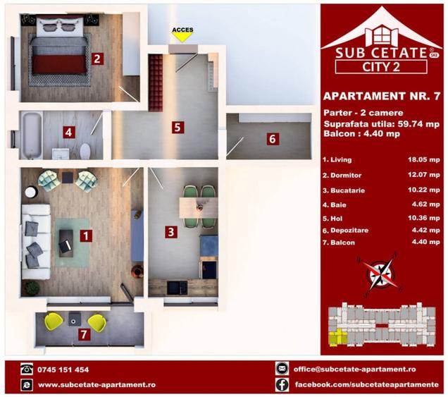 Apartament cu 2 camere decomandat în Sânpetru