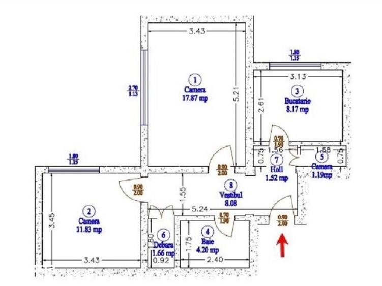 Apartament cu 2 camere decomandat în Militari