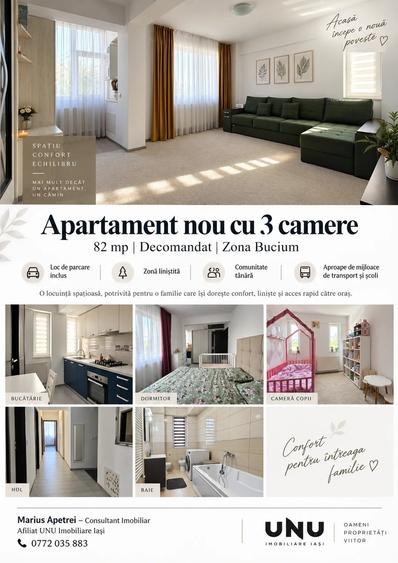 Apartament cu 3 camere decomandat, mobilat în Bucium