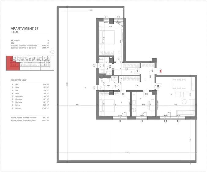 Apartament cu 3 camere în Central