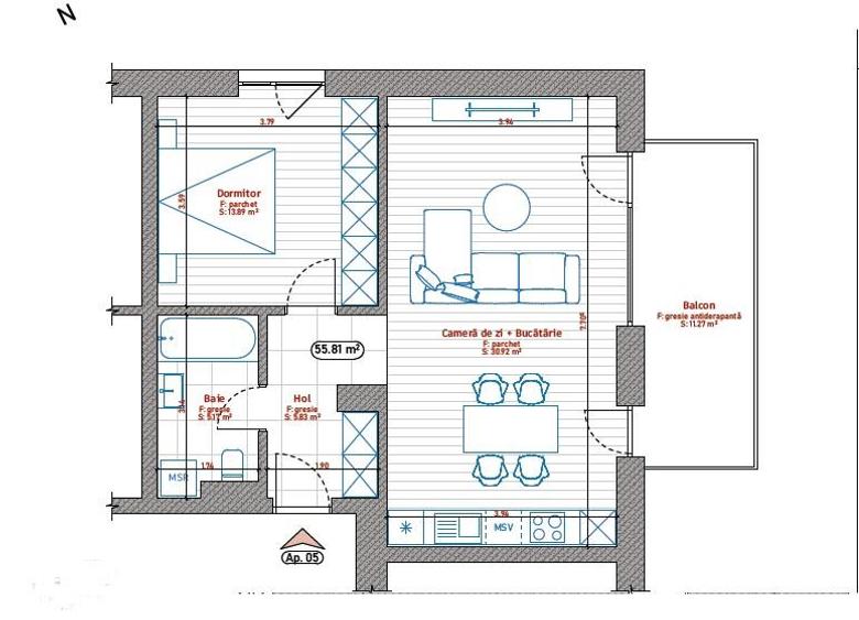 Apartament cu 2 camere nedecomandat în Aradului