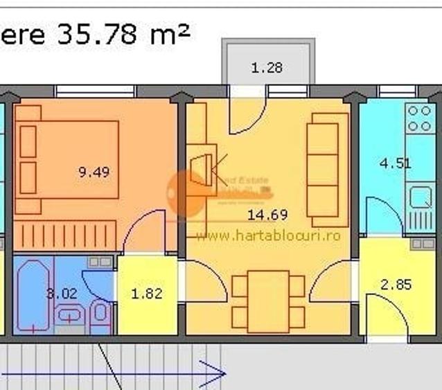 Apartament cu 2 camere semidecomandat, mobilat în Giurgiului