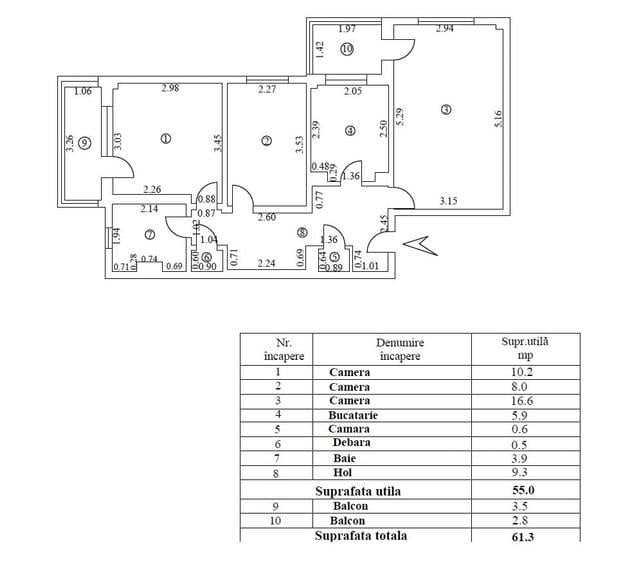 Apartament cu 3 camere decomandat în Micro 17