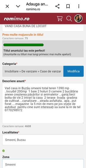 Casă individuală cu 3 camere cu Teren 1390 Mp în Smeeni