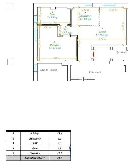 Apartament cu 2 camere semidecomandat în Soarelui
