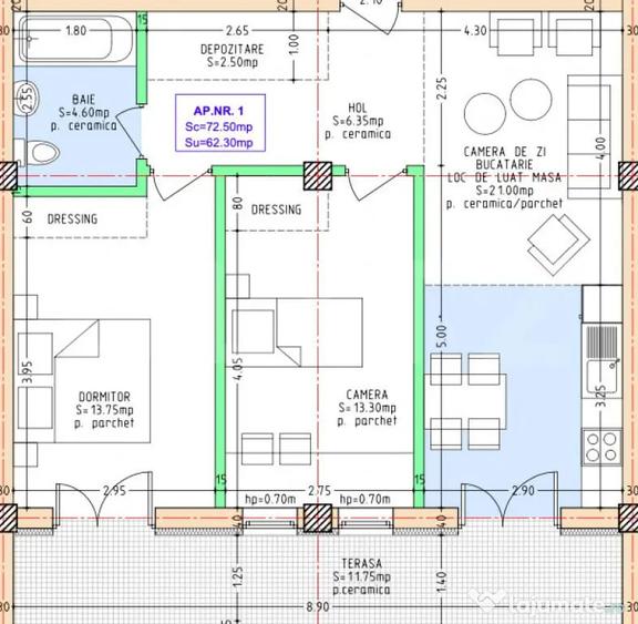 Apartament cu 3 camere decomandat în Central
