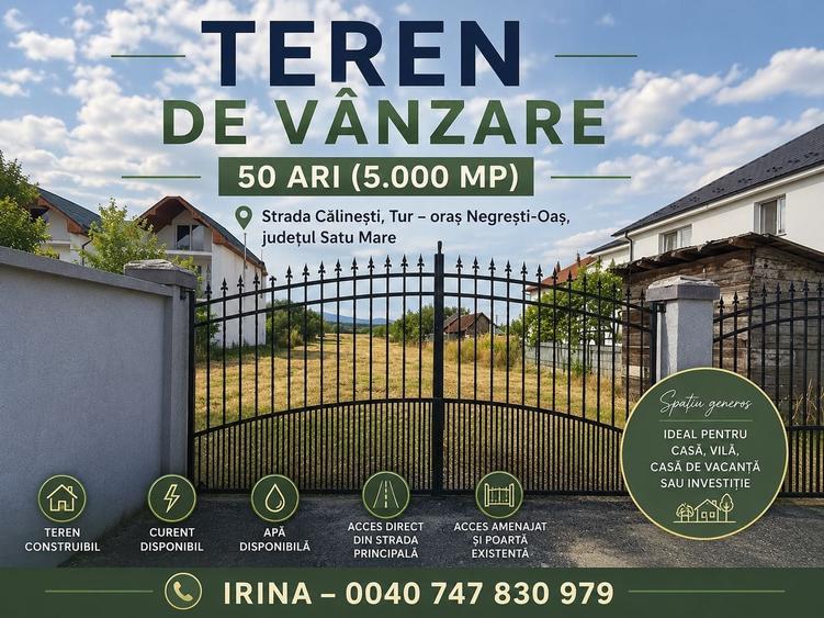Teren de 5000 mp, în Exterior Vest