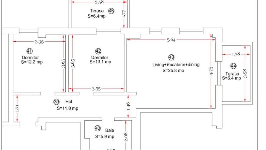 Apartament cu 3 camere nedecomandat în Aradului