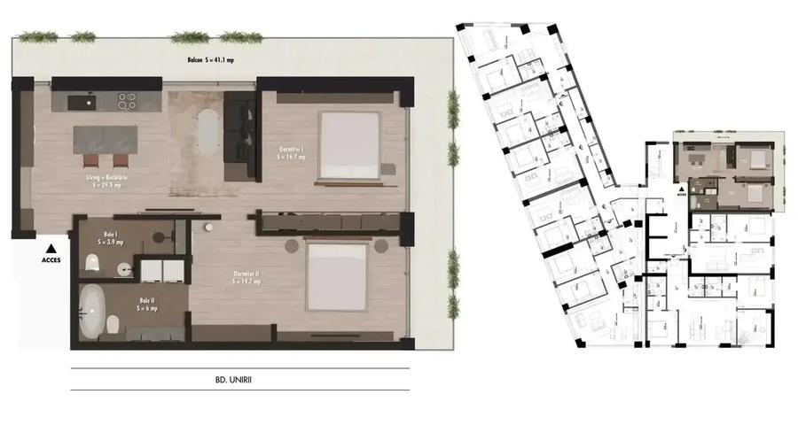 Apartament cu 3 camere semidecomandat în Unirii