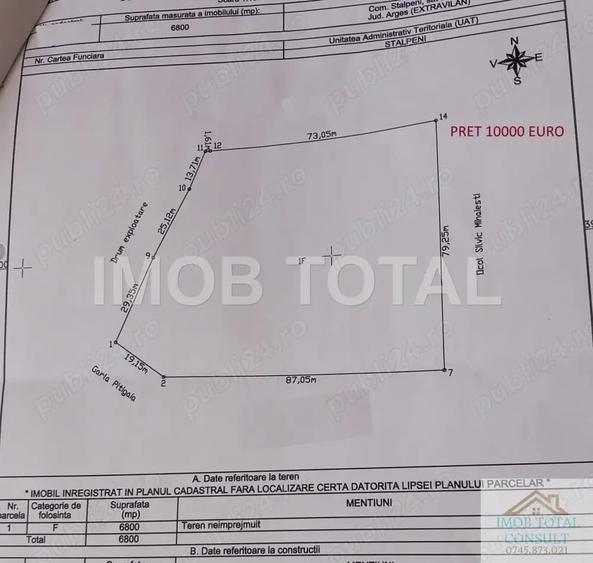 Teren de 7400 mp, în Central