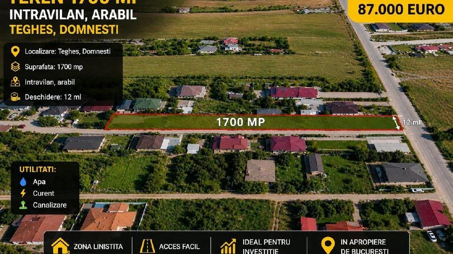 Teren agricol intravilan de 1700 mp, în Domnești