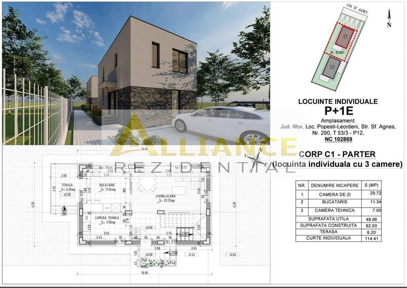 Casă individuală cu 3 camere decomandat cu Canalizare în Central