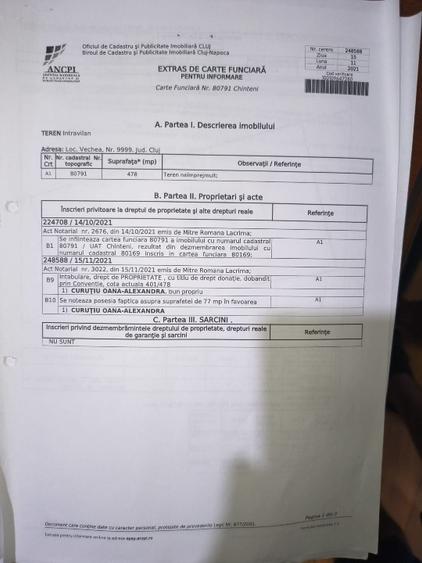 Teren Construcții intravilan de 478 mp, în Chinteni