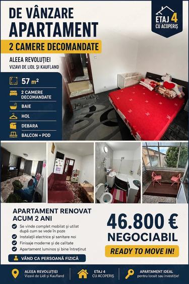Apartament cu 2 camere decomandat în Central