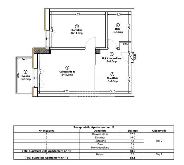 Apartament cu 2 camere semidecomandat în Baciu
